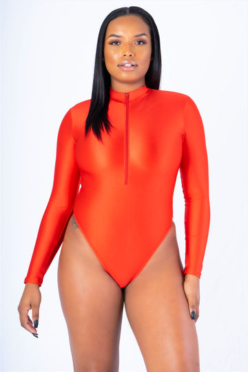 Red Long Sleeve T-neck Bodysuit